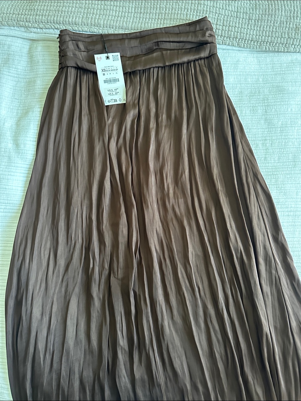 Zara Brown Pleated Maxi Skirt